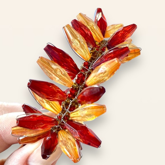 Set of 8 Beaded Wreath Napkin Rings Fall Autumn Thanksgiving Amber Red - Picture 9 of 13